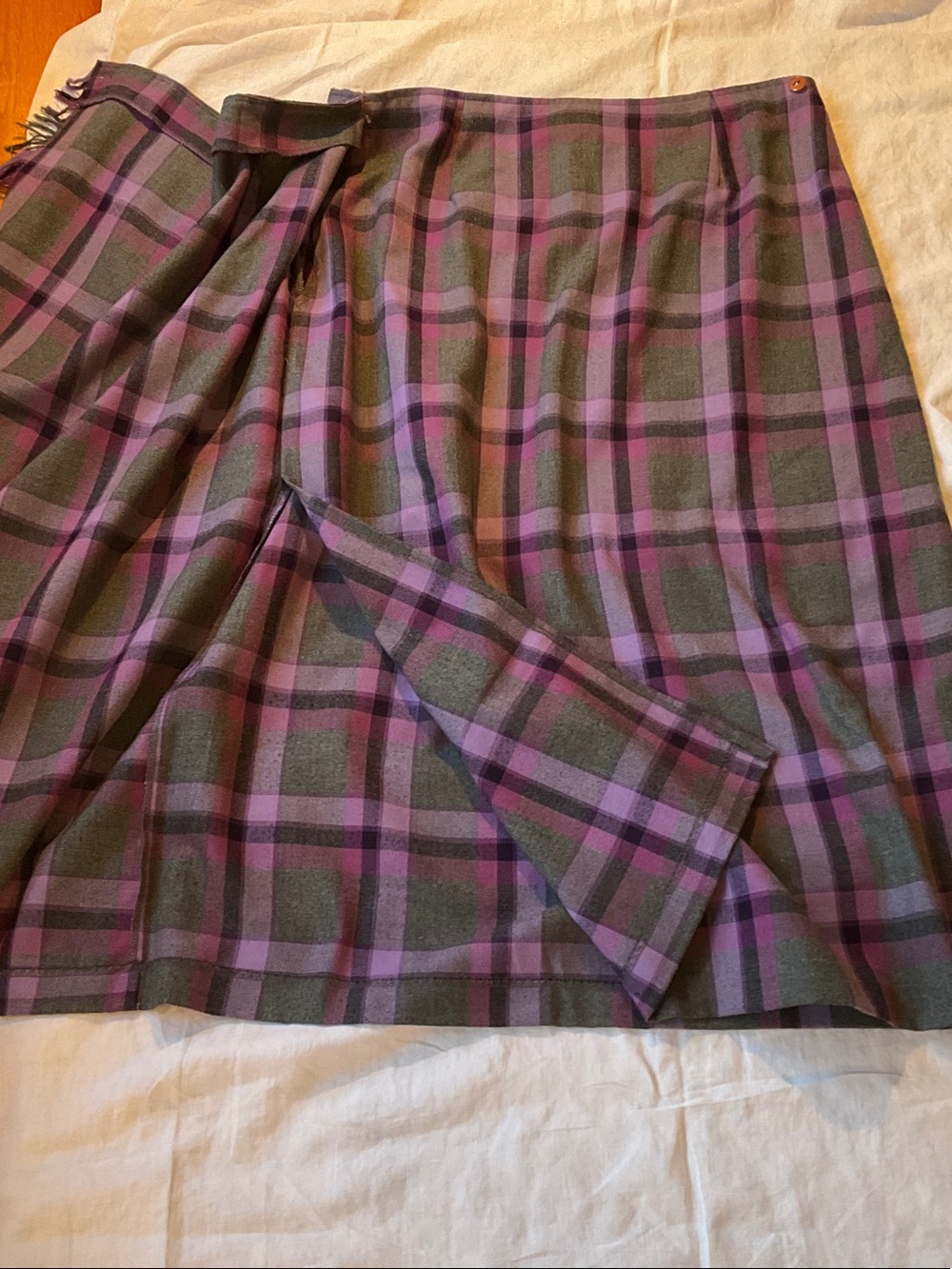 Requirements Purple & Gray Plaid Maxi Wrap Skirt with Fringe - Picture 7 of 7